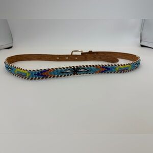 Genuine Leather Native Thunderbird Beaded Skinny Belt